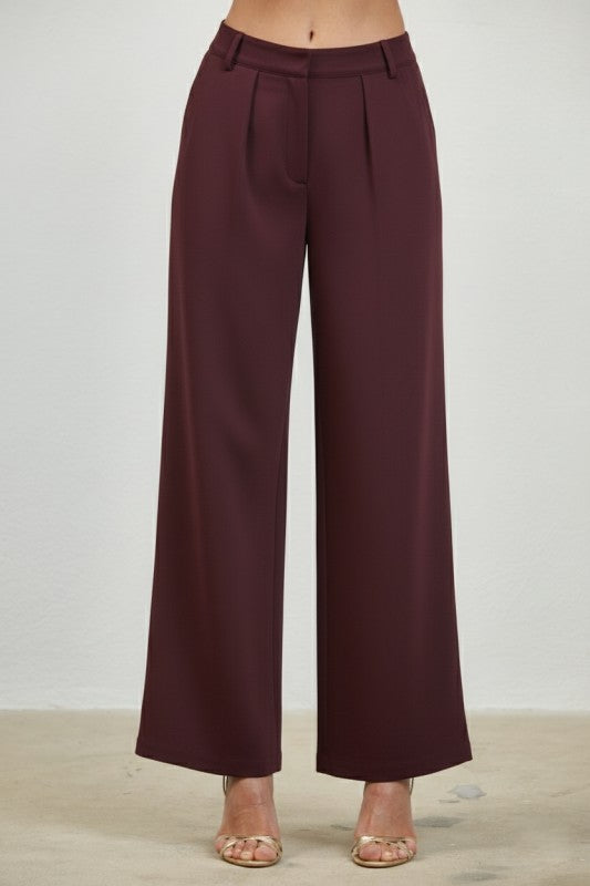 High Waist Wide Leg Pants Burgundy