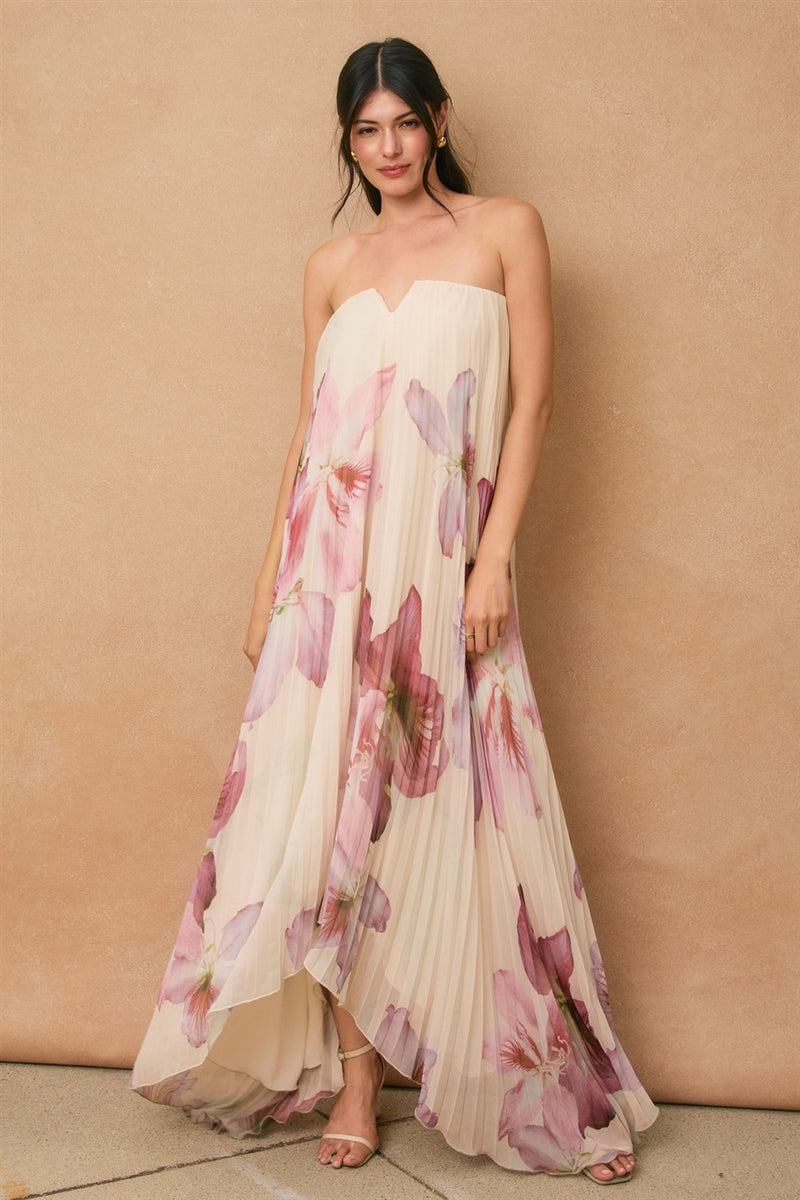 Hillary Sleeveless Pleated Floral Print Maxi Dress Cream Miss Match Group Inc. Hillary Sleeveless Pleated Floral Print Maxi Dress Cream Miss Match Group Inc.