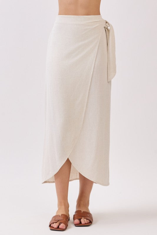 High Waist Wrap Midi Skirt Oatmeal