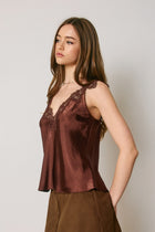 Sleeveless Timeless Lace And Satin Top Brown