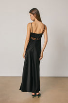 Gracen Sleeveless Ethereal Lace Satin Trim Midi Dress Black