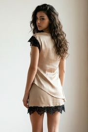 Off The Shoulder Stylish Satin And Lace Top Taupe