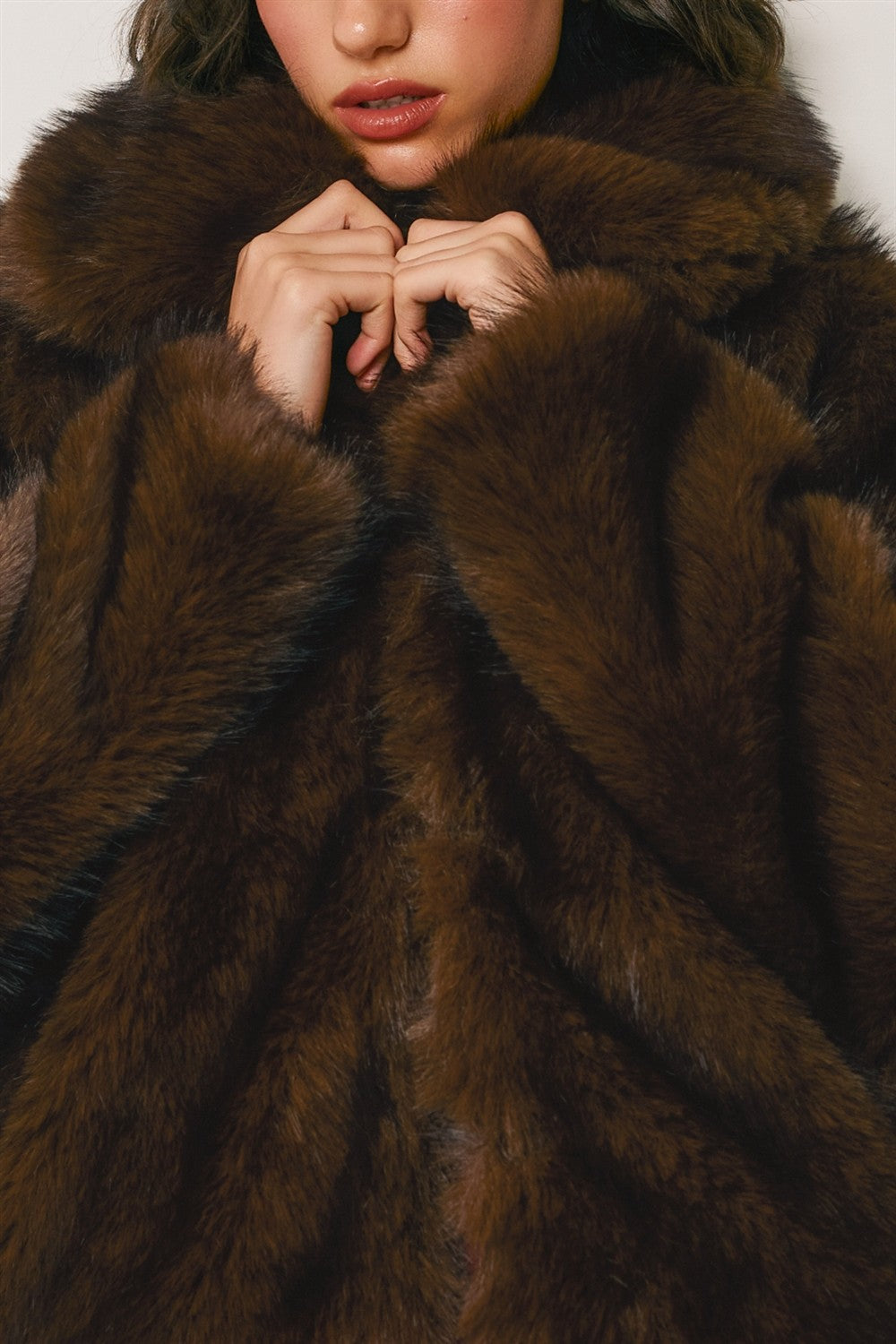 Long Sleeve Faux Fur Jacket Brown