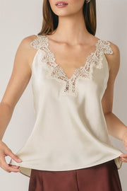 Sleeveless Timeless Lace And Satin Top Ivory