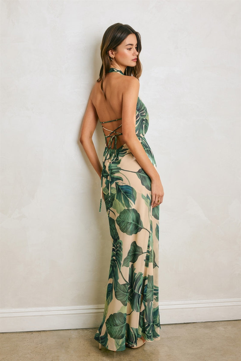 tropical print evening dresses Tropical Jungle Print Maxi Dress | Tie-Front
