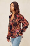 Long Sleeve Floral Print Top Black
