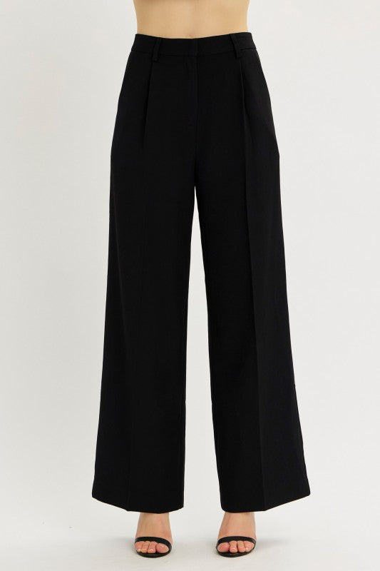 High Waist Pleated Wide Leg Pants Black
