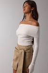 Long Sleeve Off The Shoulder Knit Top Ivory
