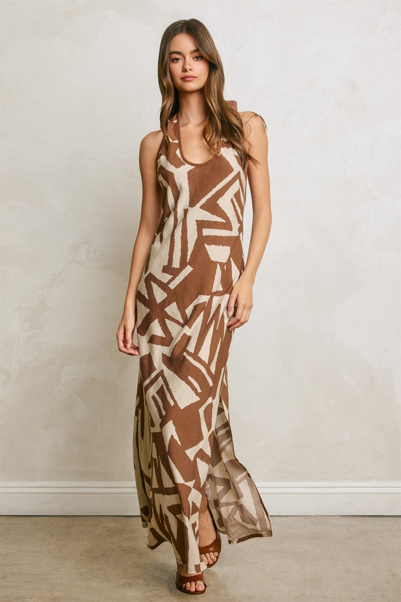 abstract halter dress ARRANGE embellished draped halter column maxi dress in abstract sequin