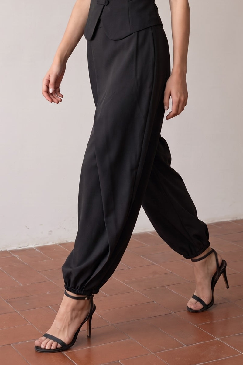 Tanya High Waist Tailored Balloon Woven Pants Black
