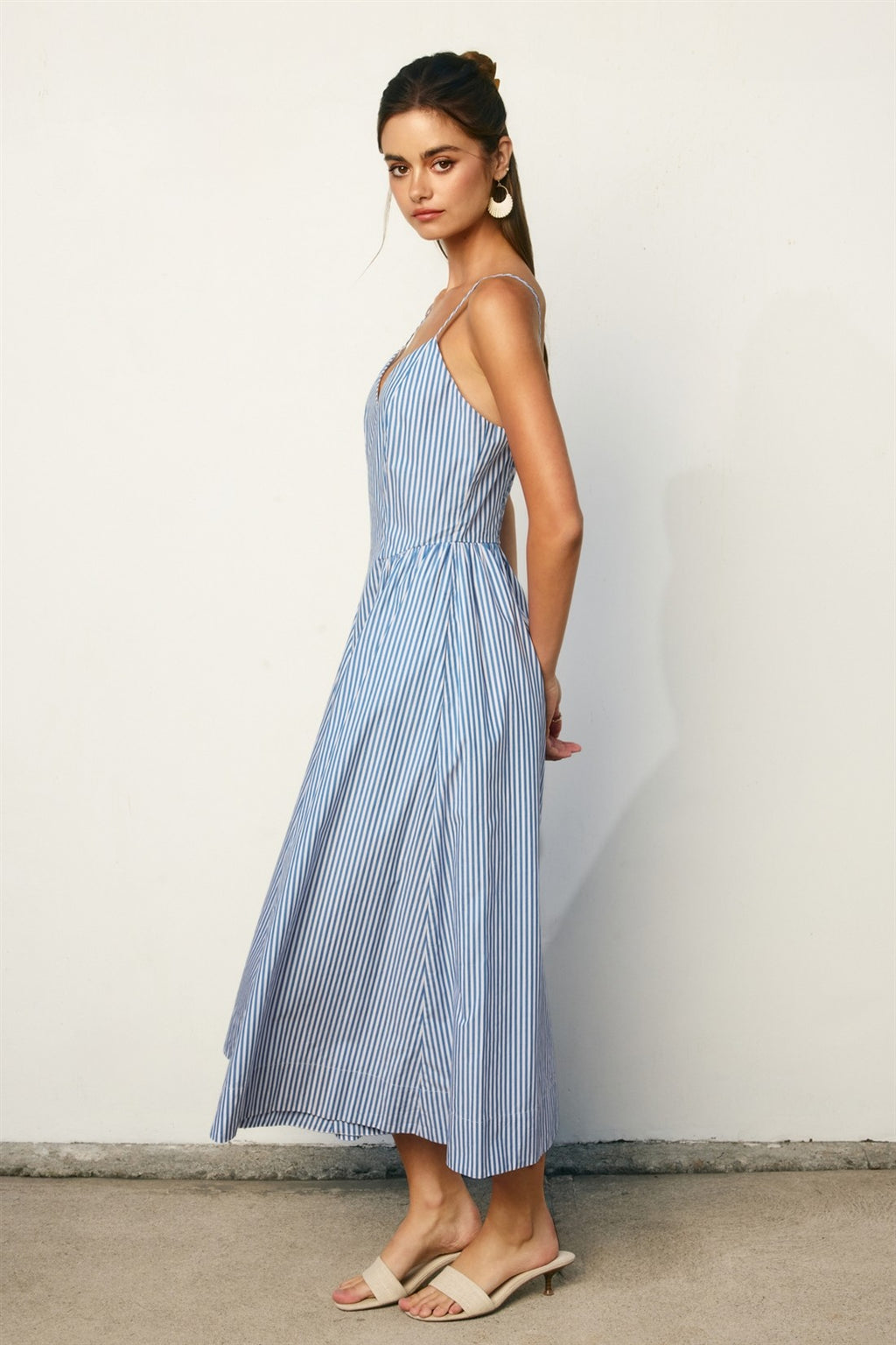 Jolene Sleeveless Stripe Print Midi Dress Blue MEDIUM