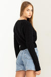 Cable Knit Cardigan Sweater Top Black