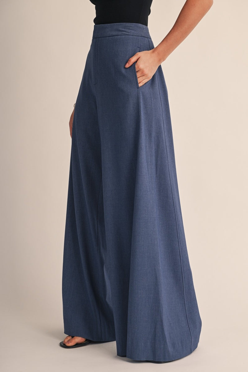 High Waist Tailored Wide Leg Pants Blue