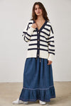 Kellan Long Sleeve Stripe Knit Cardigan Cream