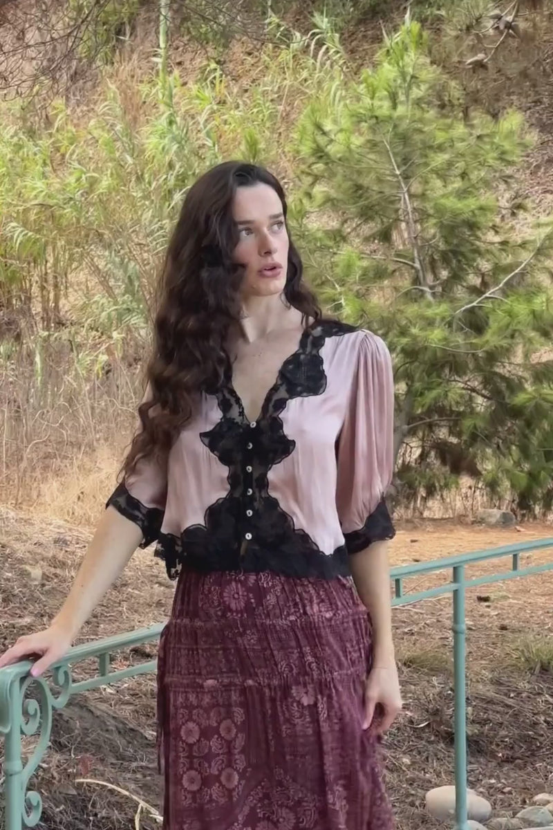 High Waist Abstract Print Maxi Skirt Burgundy