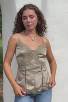 Sleeveless Dreamy Lace Trim Satin Cami Top Light Mocha