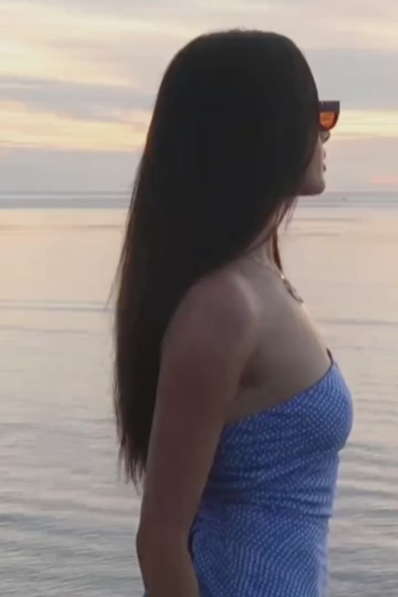 Sleeveless Dot Print Midi Dress Blue