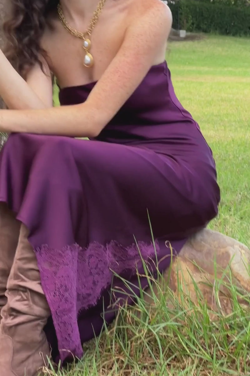 Sleeveless Delicate Lace Midi Dress Deep Plum