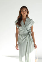  Short Sleeve Wrap Midi Dress Sage