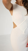 Megan Sleeveless Cut Out Ribbed Knit Midi Dress Ivory
