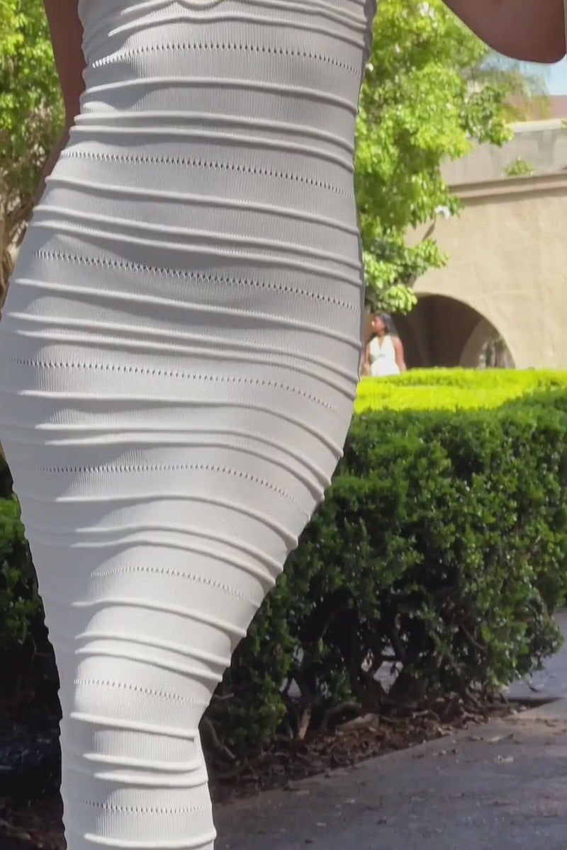 Sleeveless Cut Out Open Knit Maxi Dress White