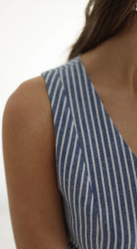 Trina Button Down Stripe Print Vest Blue