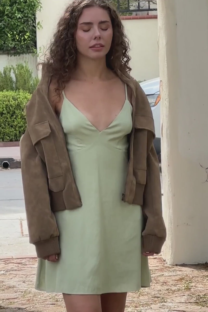  Sleeveless Open Back Mini Dress Sage