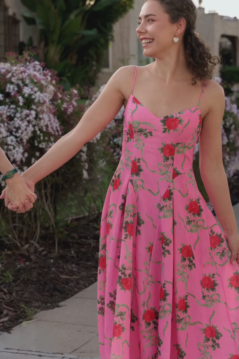 Sleeveless Floral Print Maxi Dress Pink
