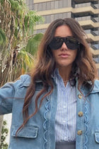 Long Sleeve Scallop Denim Jacket Medium Wash