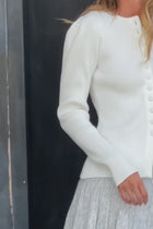  Long Sleeve Button Down Ribbed Knit Cardigan White
