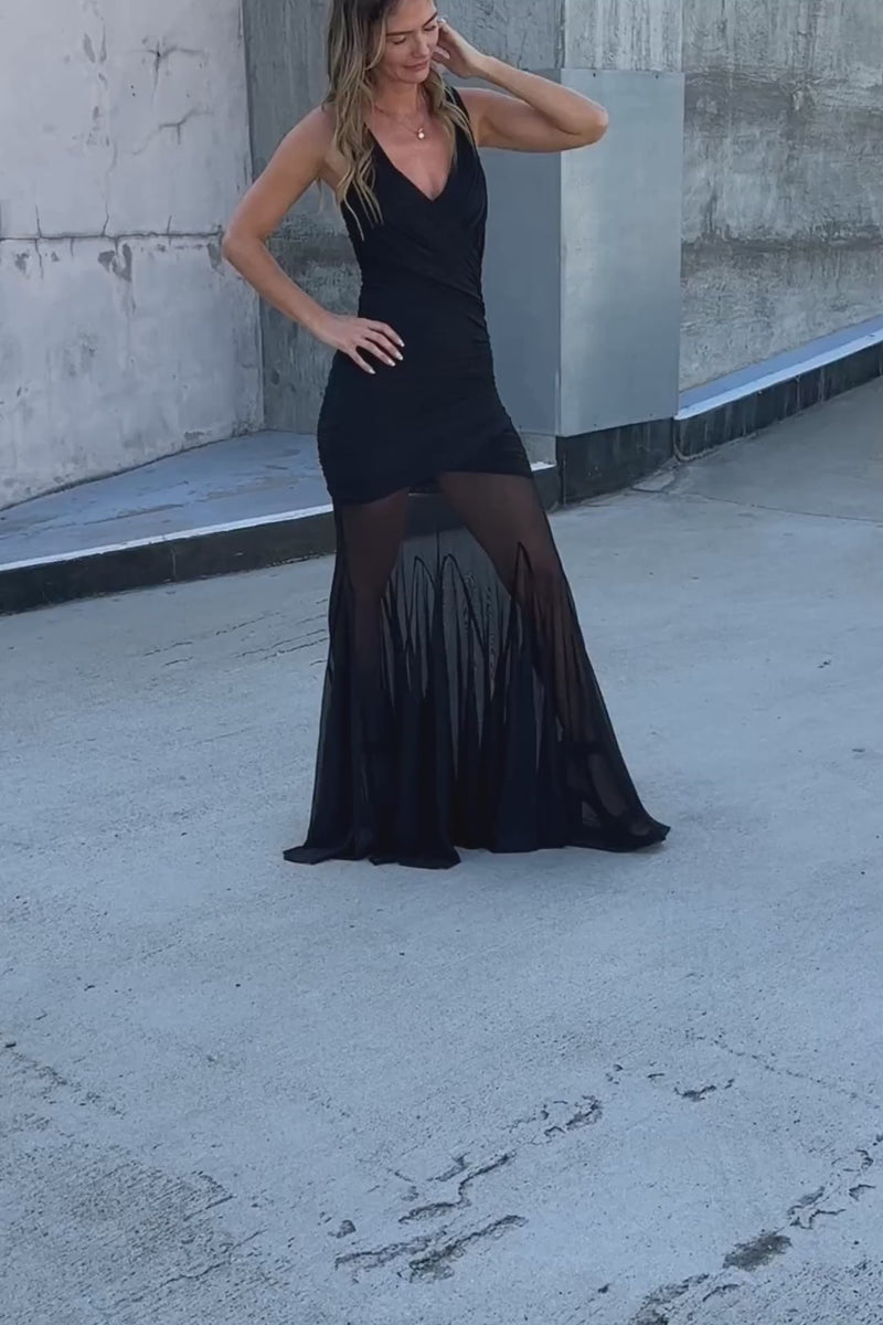 Sleeveless Mesh Maxi Dress Black