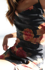Cowl Neck Floral Print Maxi Dress Navy