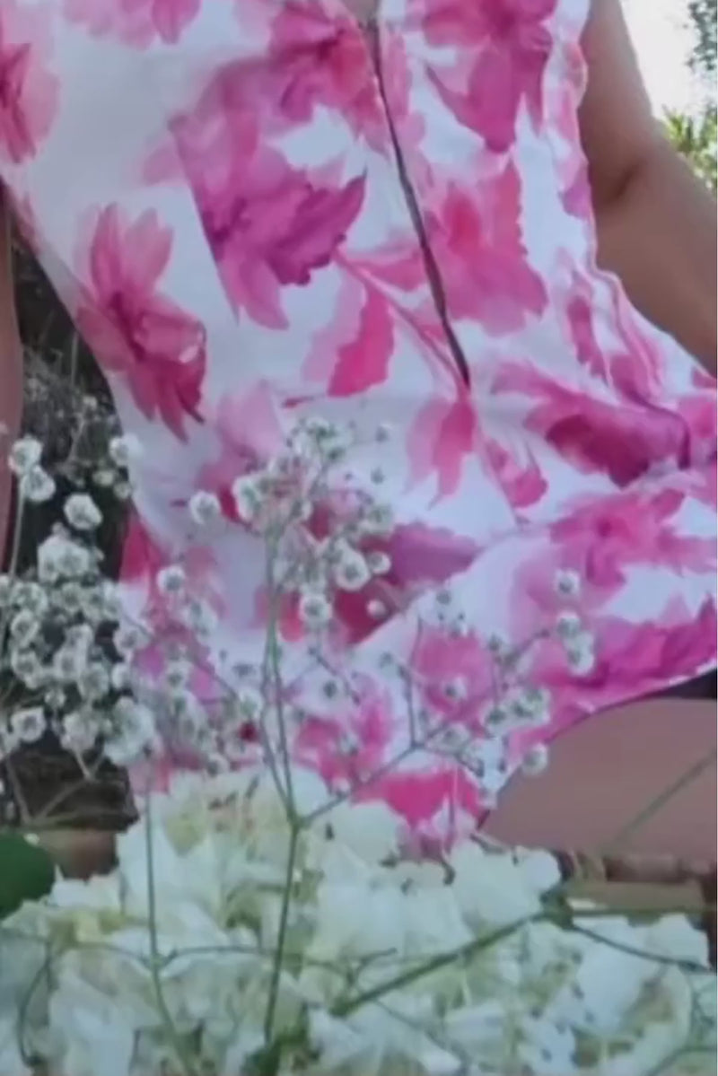 Sleeveless Floral Print Mini Dress Pink