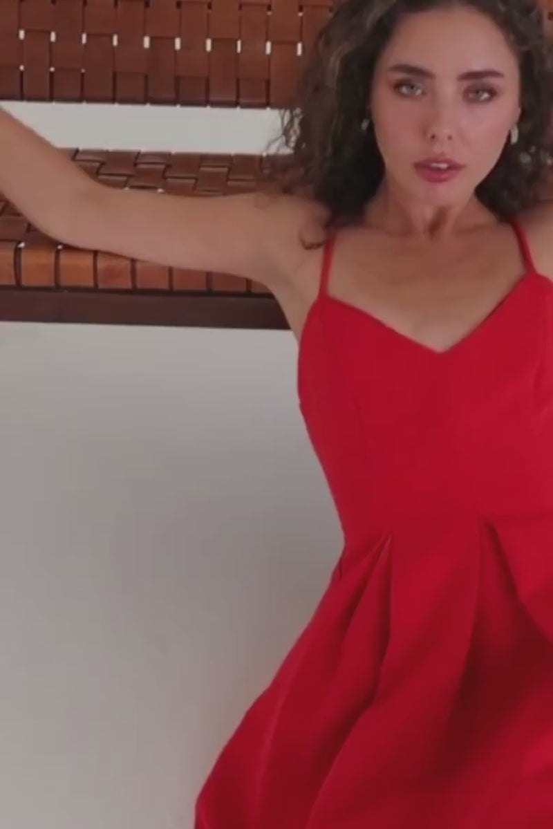  Sleeveless Flare Midi Dress Red