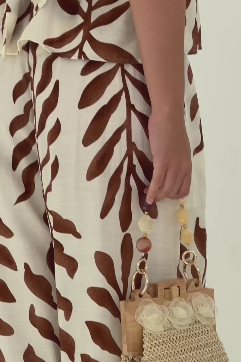 Sleeveless Halter Tie Top And Wide Leg Pants Set Ivory