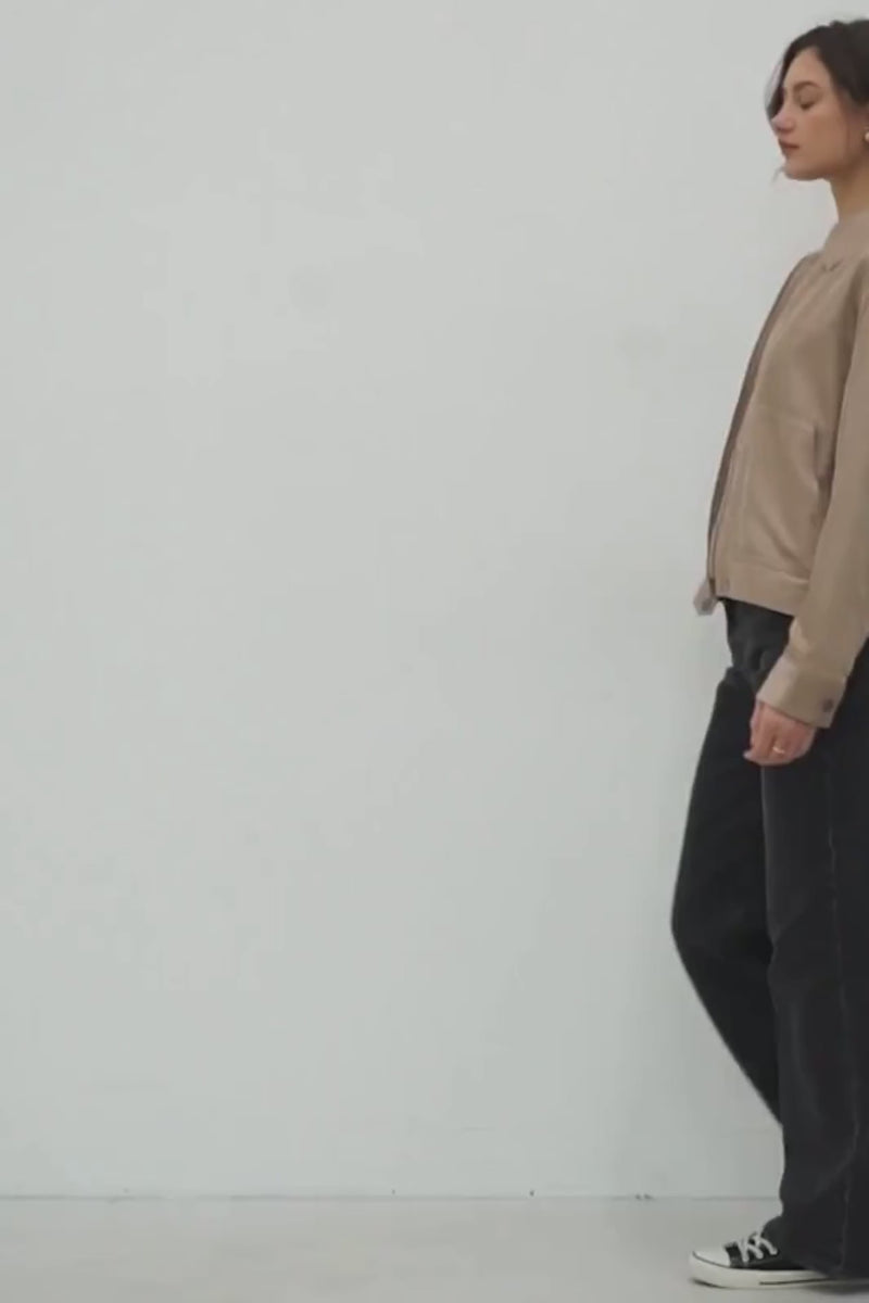 Long Sleeve Faux Suede Jacket Taupe