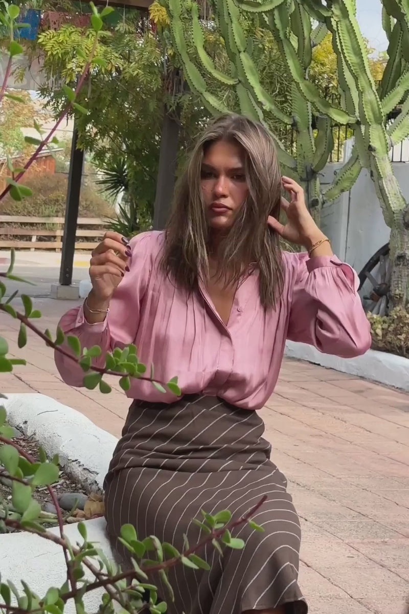 Long Sleeve Button Down Top Pink
