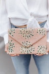 Pink Embroidered Starburst Beaded Clutch