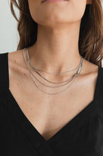 Skinny Herringbone Layered Chain Necklace Silver