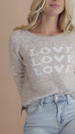 Amber Crew Neck Love Print Sweater Taupe