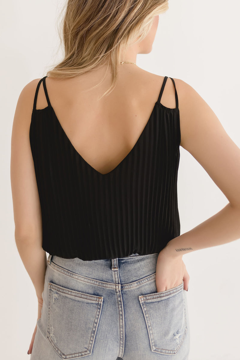 Sleeveless Pleated Double Strap Top Black