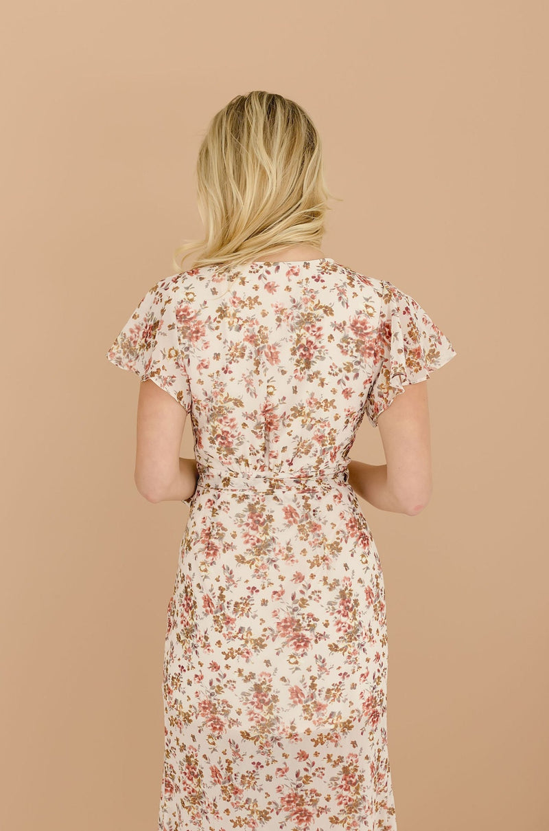  Floral Print Wrap Maxi Dress Taupe