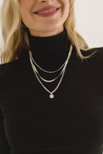Herringbone Layered Coin Pendant Necklace Silver