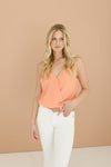 Sleeveless Pleated Double Strap Top Coral