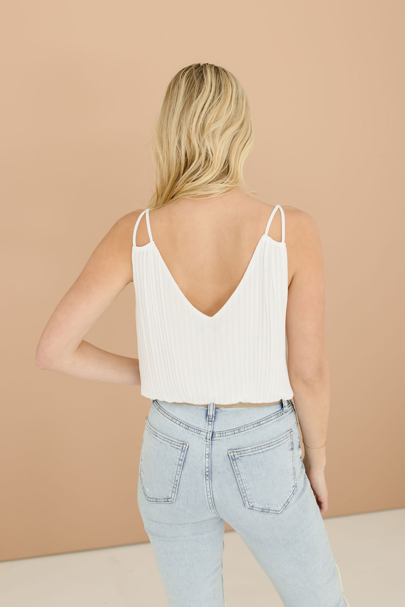 Sleeveless Pleated Double Strap Top White