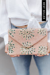 Pink Embroidered Starburst Beaded Clutch