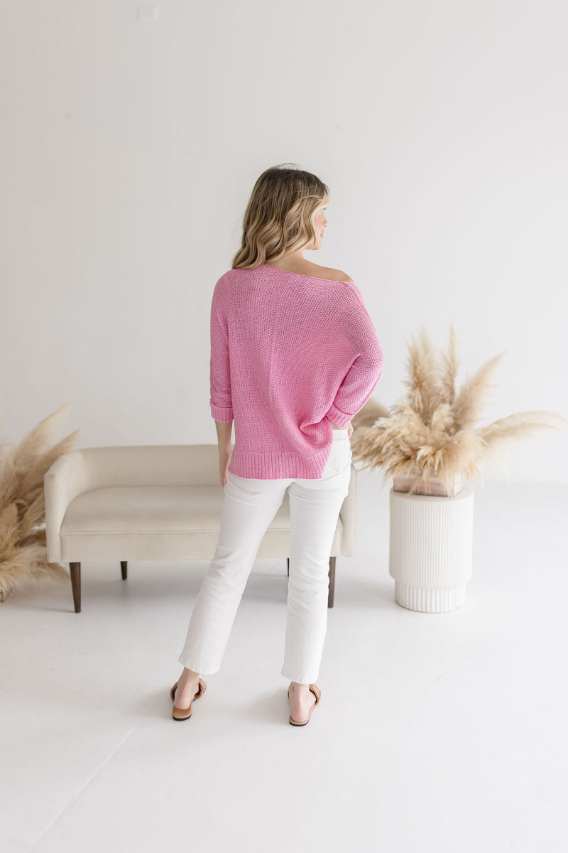Scoop Neck Knit Sweater Top Pink