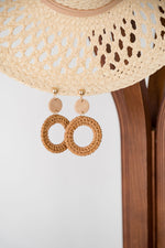 Round Wood Drop Earrings Straw Taupe