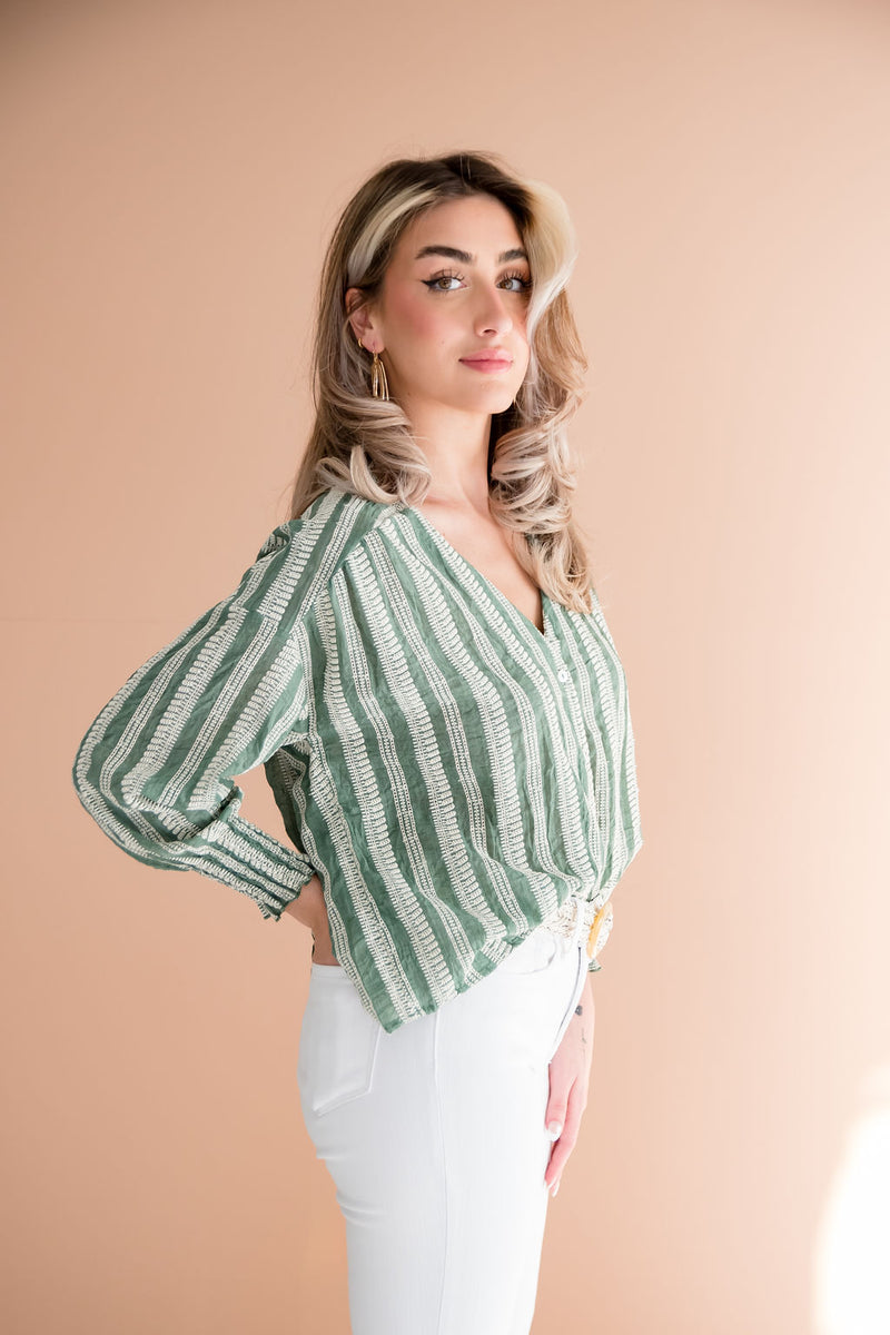 Long Sleeve Embroidered Top Green