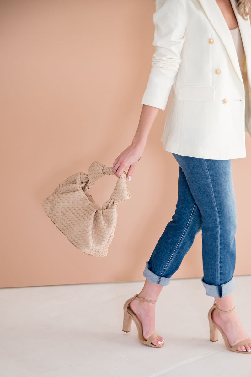  Faux Leather Braided Crossbody Nude